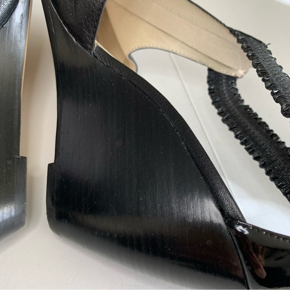 Michael Kors Black Leather Peep Toe Wedge- Sz 10 M - Picture 9 of 14